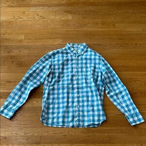J. Crew Men's Aqua and White Plaid Button Down SLIM Fit Shirt - Medium